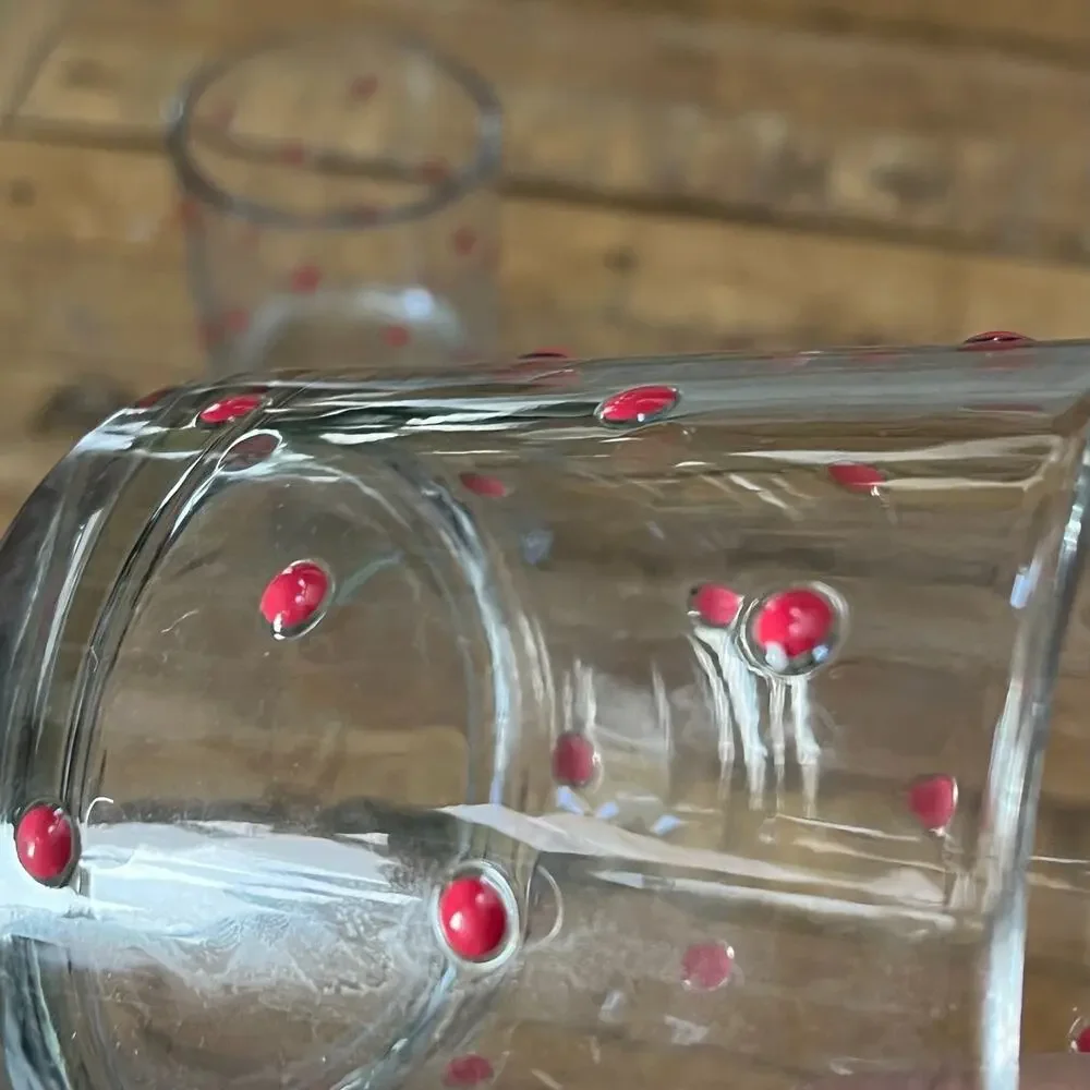 2 Raised Bubble Allover Drinking Glasses Red Polka Dot